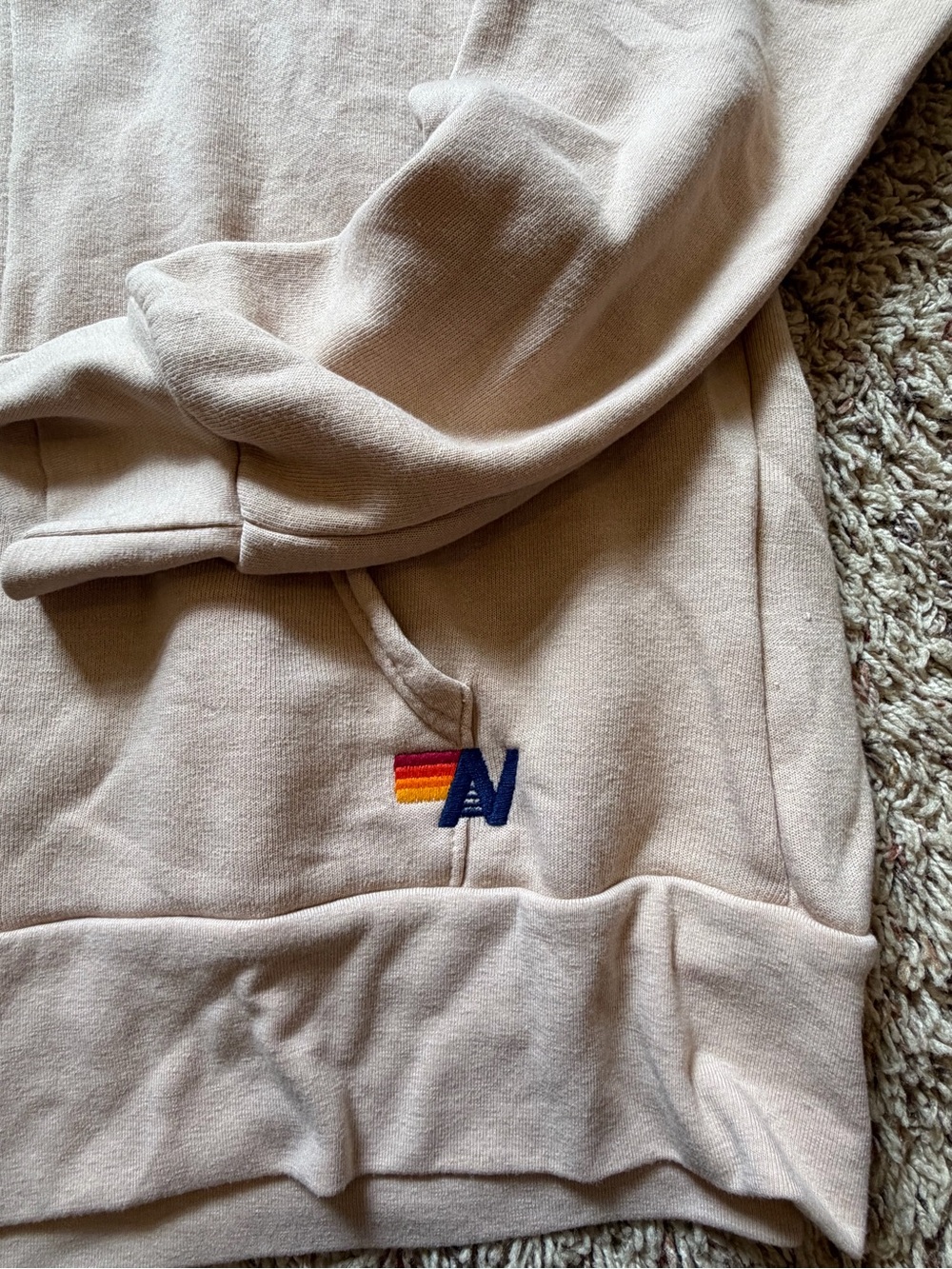 Aviator Nation Beige Zip-Up Hoodie with Retro Rainbow Stripe - Picture 2 of 5